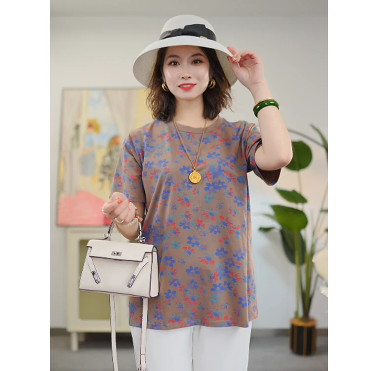 星梦情缘2025大码女装短袖休闲女装百搭优雅简约宽松遮肉T恤