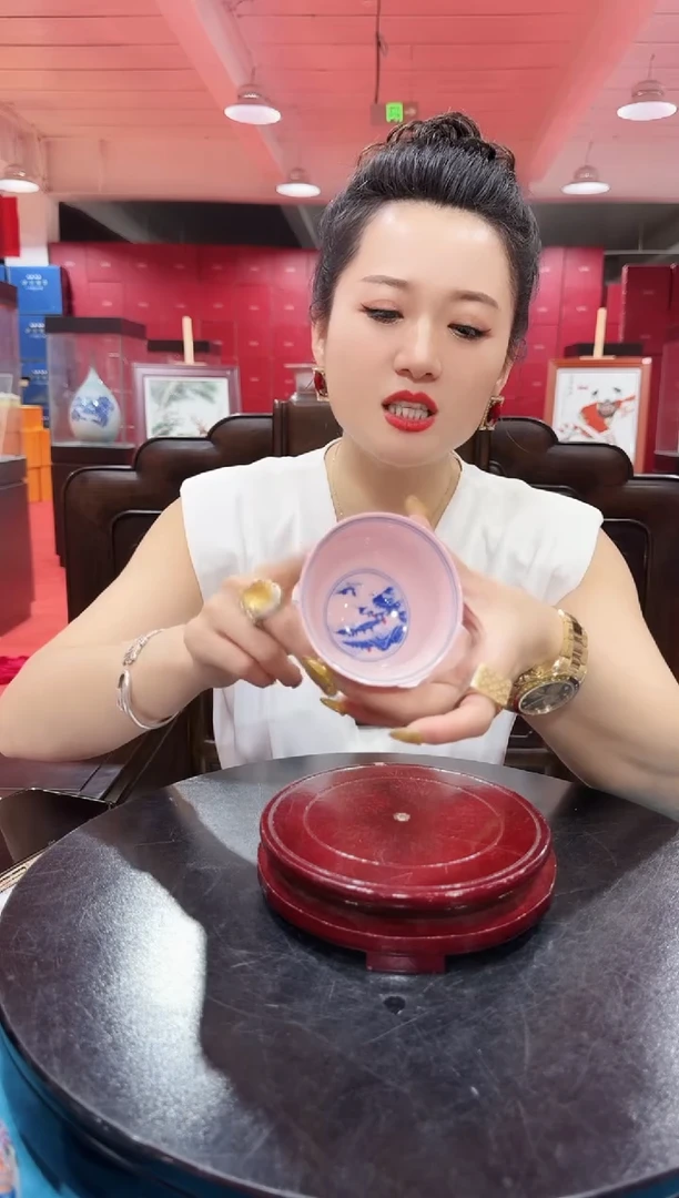 陶瓷红稀土青花釉里红山水单杯-红旗瓷厂