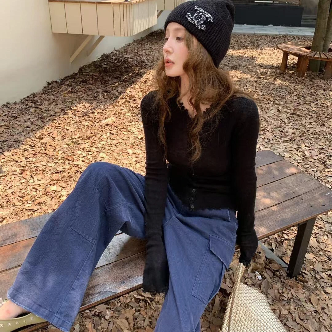 设计感显瘦长袖针织开衫女秋季2025新款简约修身纯色上衣牛仔裤潮