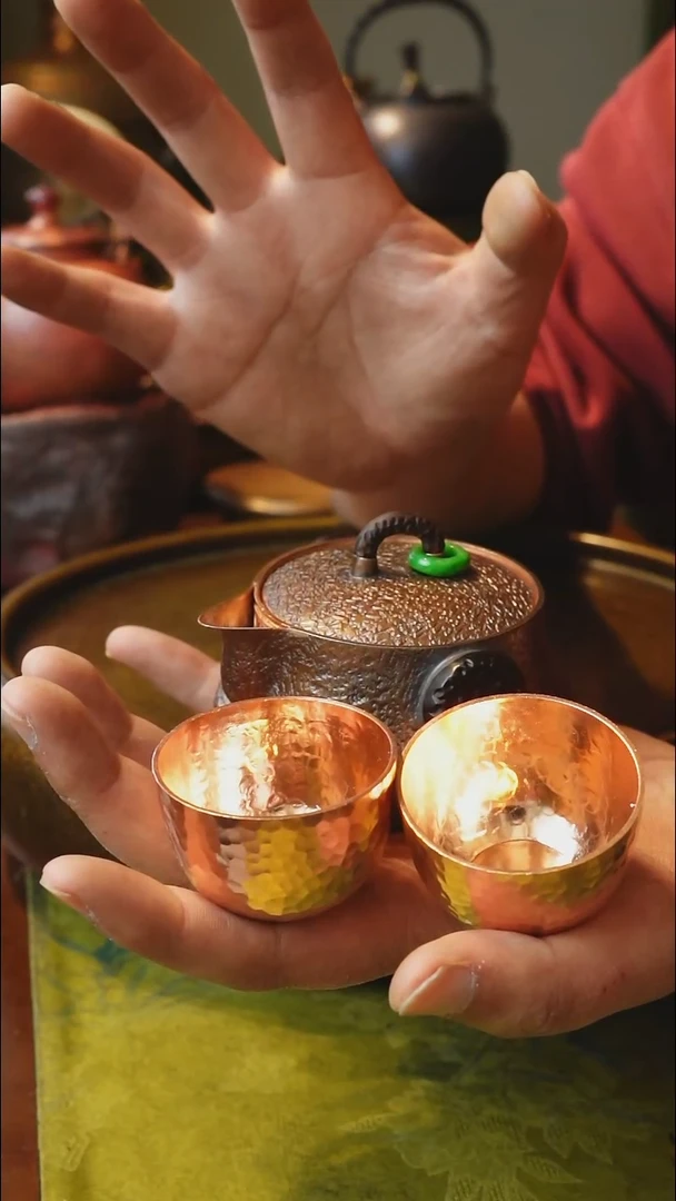 纯紫铜诧寂风手抓壶带两杯