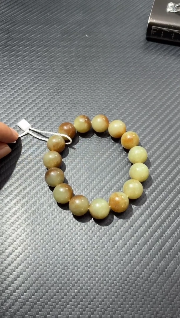 未镶嵌手链和田玉（糖玉）若羌糖青白手串卡14微色差
