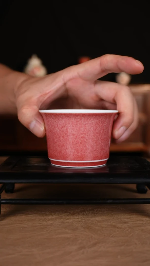 杯子豇豆红景德镇纯手工陶瓷