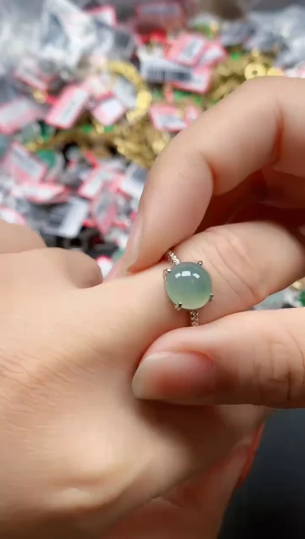 银S925镶嵌戒指翡翠天然A货缅甸翡翠