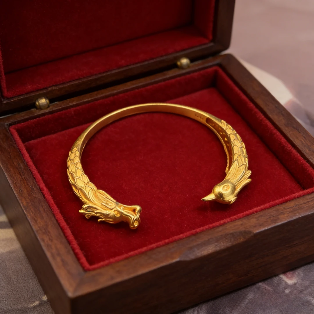YJ-龙凤呈祥开口镯 精细纹理雕饰 瑞兽造型 中式氛围拉满