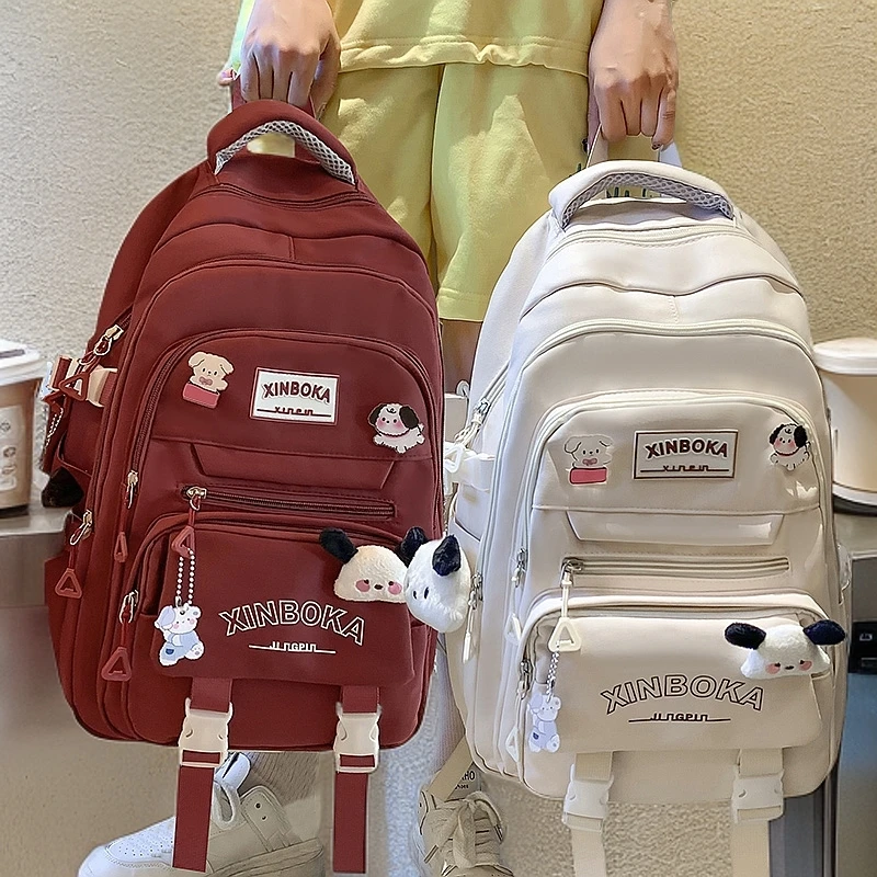 书包推荐高中生女生大学生百搭初中女孩大容量背包字母双肩包6116