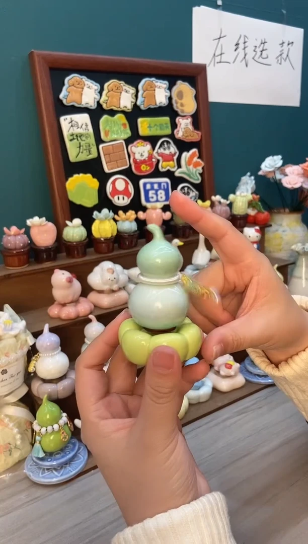 摆件陶绿色葫芦景德镇陶瓷摆件1个装
