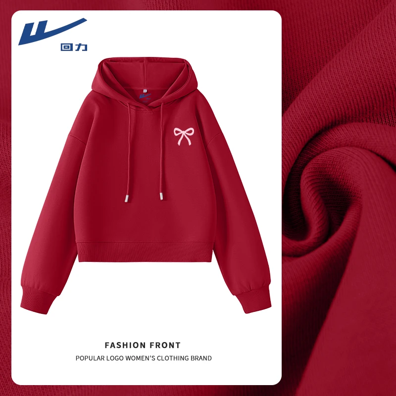 【回力】红色连帽卫衣女春秋2026新款爆款宽松运动大码百搭休闲外套