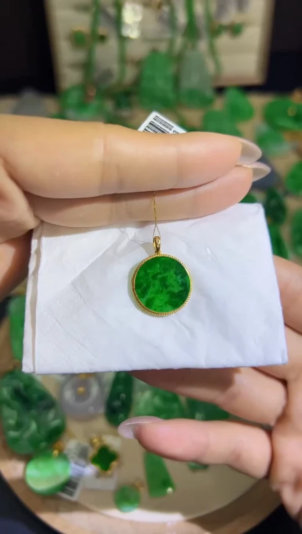 【闪购商品】翡翠颈饰18K金镶嵌Q缅料A货翡翠/支持复检/一件