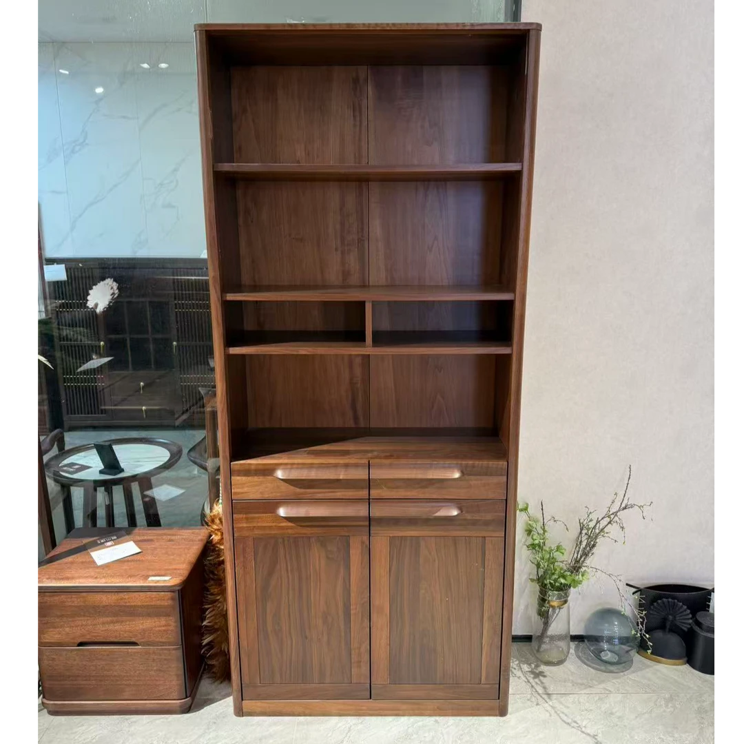 宋氏美学风纯实木北美黑胡桃简约风书房客厅用置物柜书柜