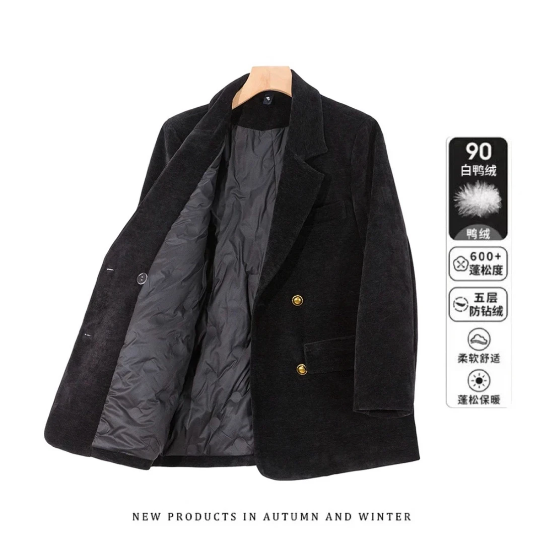 高级感黑色西装毛呢外套女90白鸭绒冬季加厚保暖小个子显瘦羽绒服