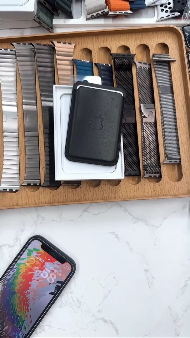 准新品黑色一袋皮革卡包  9新