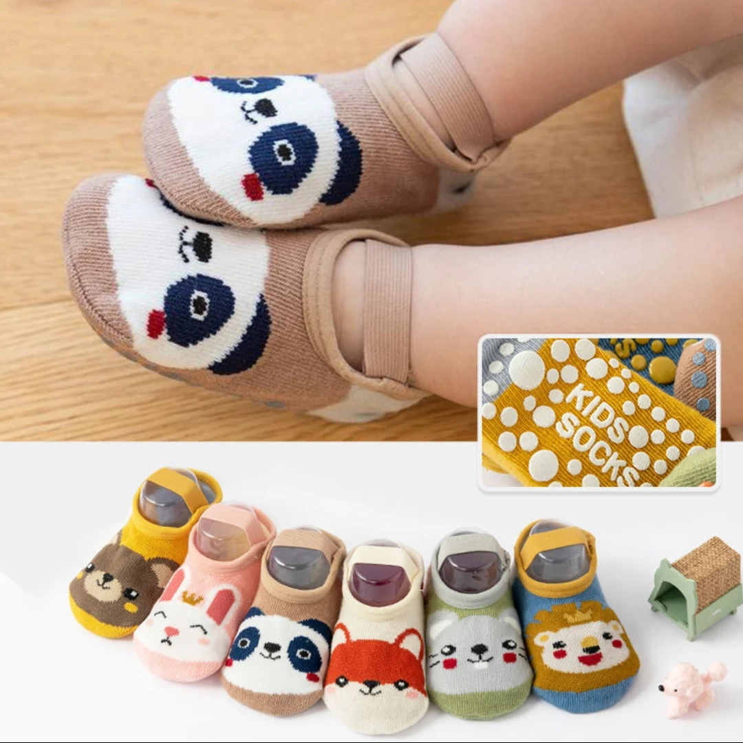 新款儿童地板袜防滑点胶卡通动物绑带新生婴儿袜室内宝宝学步袜子