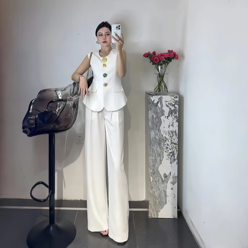 气质通勤西装套装小香风显瘦西装马甲上衣高腰垂感直筒裤两件套女
