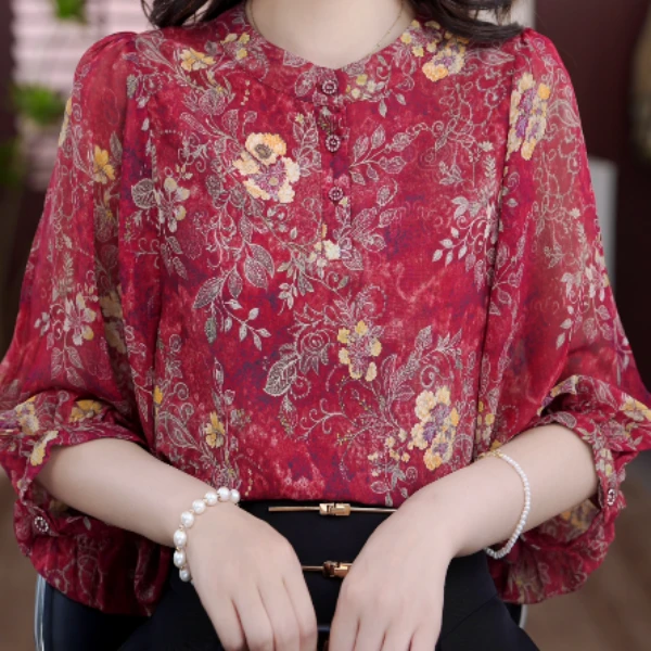 2025新款锦绣年华高级圆领气质小衫套头衬衫洋气衣服时髦上衣打底