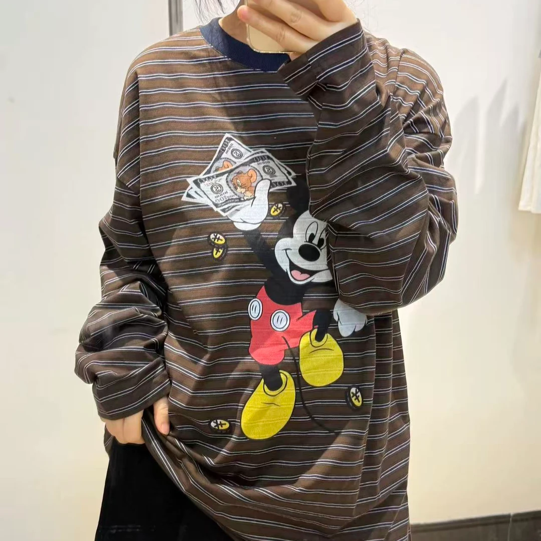 米奇条纹长袖 A 咖色 9442