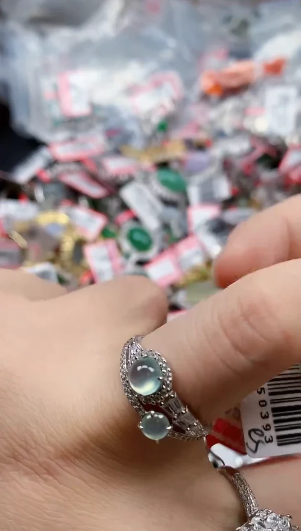 银S925镶嵌戒指翡翠天然A货缅甸翡翠