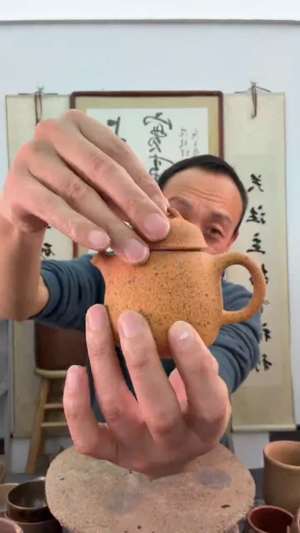 全手工天成系列无釉裸烧大直桶小壶