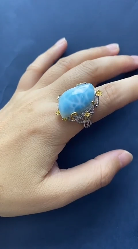 银S925镶嵌针钠钙石（海纹石）手链戒指