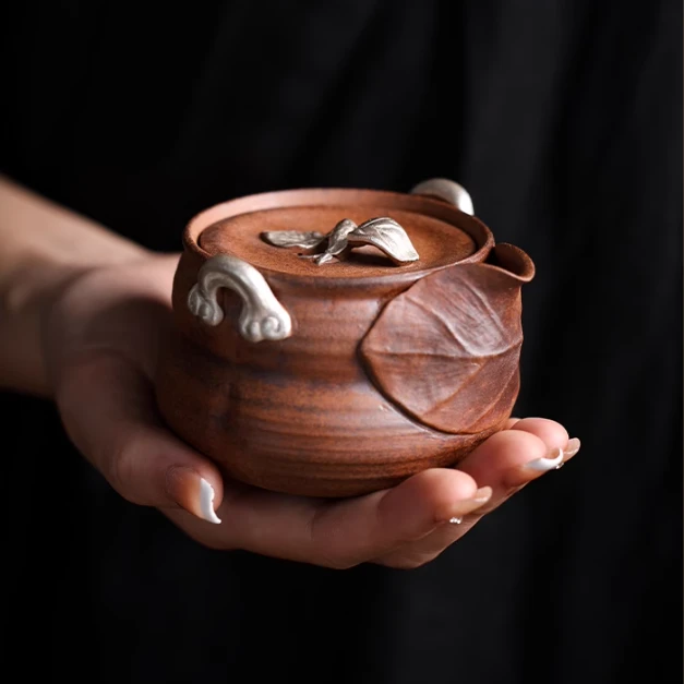 【非遗好物】老岩泥-灰念-一叶知秋手抓壶-150CC（Q1973）