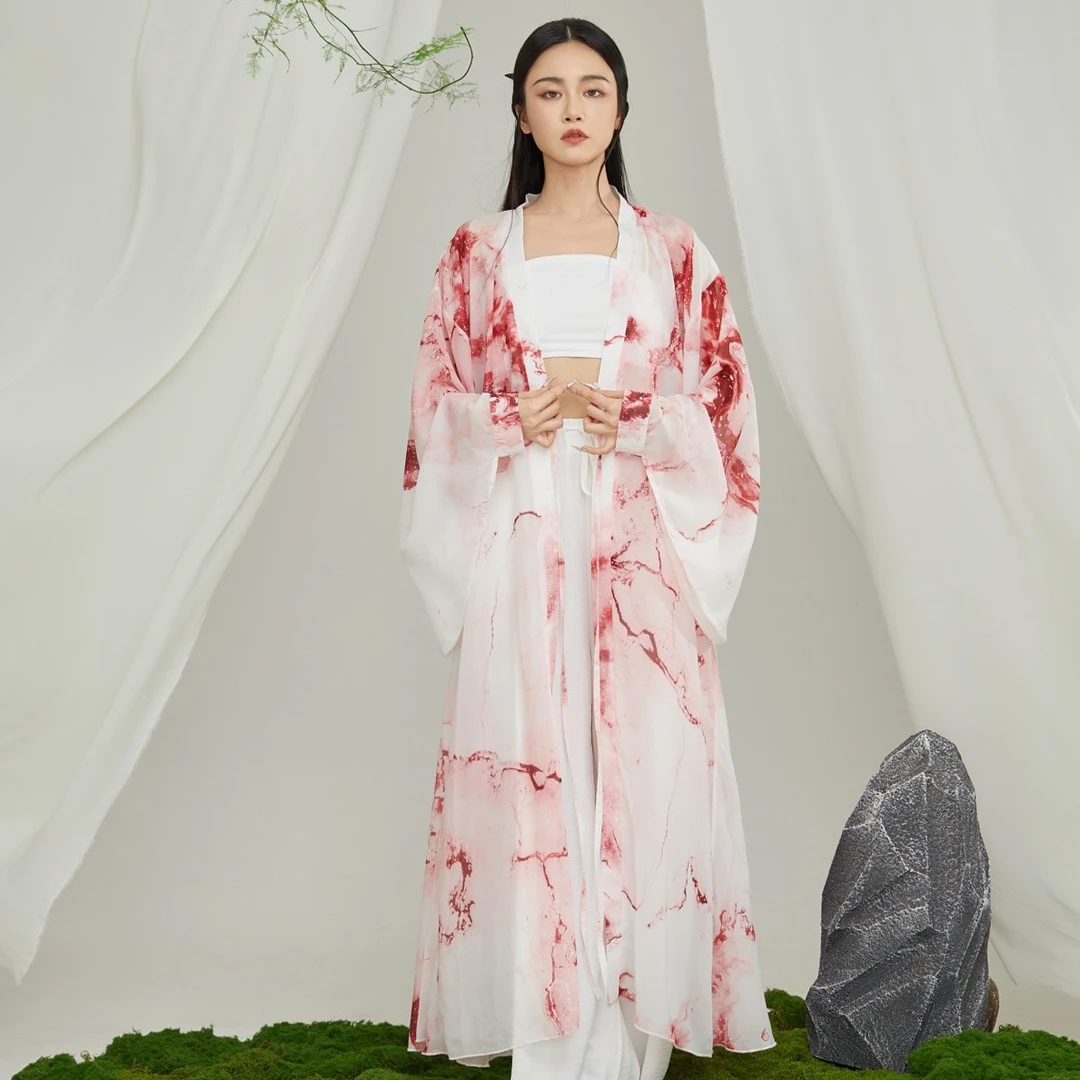 断码清ROUR国风爵士舞蹈演出服红色晕染纱衣宽松大气飘逸