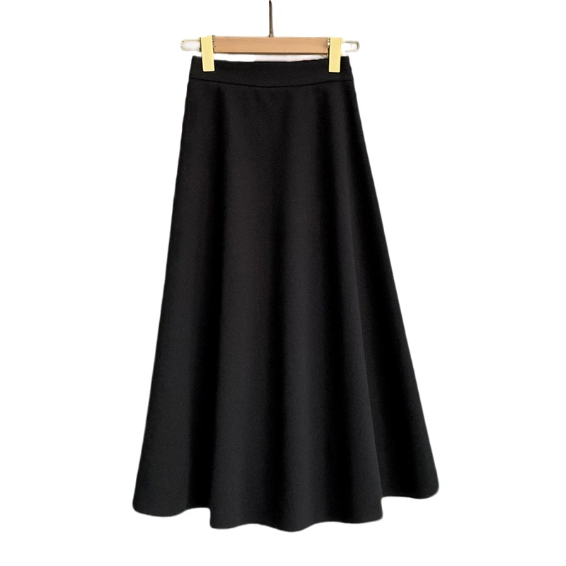 显瘦百搭秋冬新款半身裙女中长款黑A字裙高腰裙子大摆裙长裙