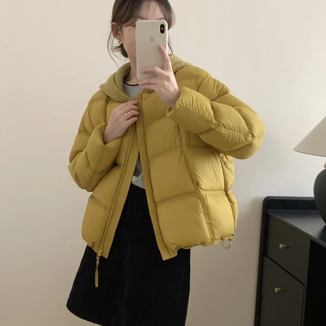 针织帽棉服女短款冬季新款韩版时尚小个子加厚棉服外套