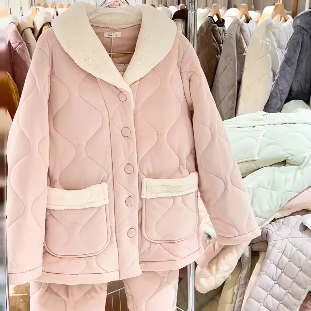 【1欣琦家】厚家居服可外穿【3层夹棉】加厚