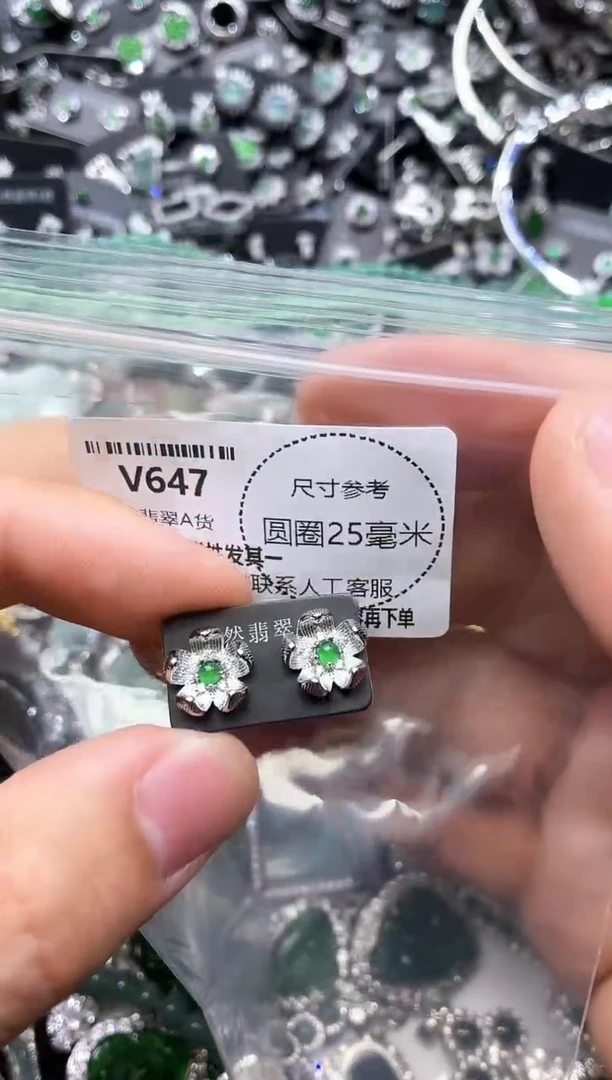 翡翠未镶嵌颈饰V647耳钉