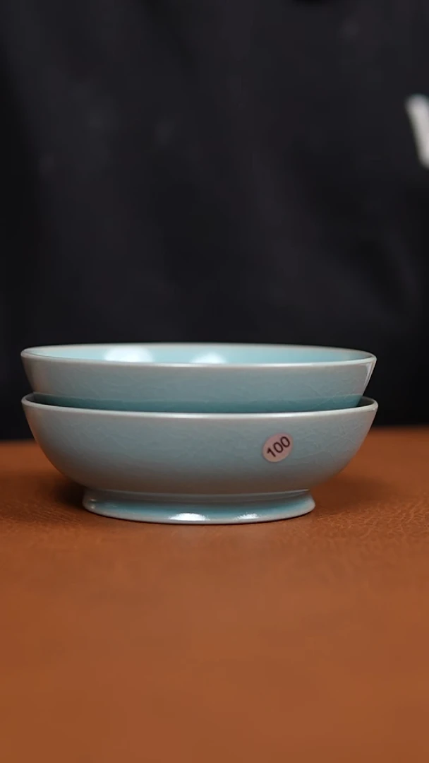 瓷片平**龙仿古天青纯手工圆洗12口径两支瑕100