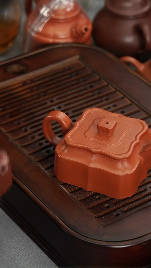 茶壶紫砂宜兴紫砂朱泥筋纹方山逸士180毫升