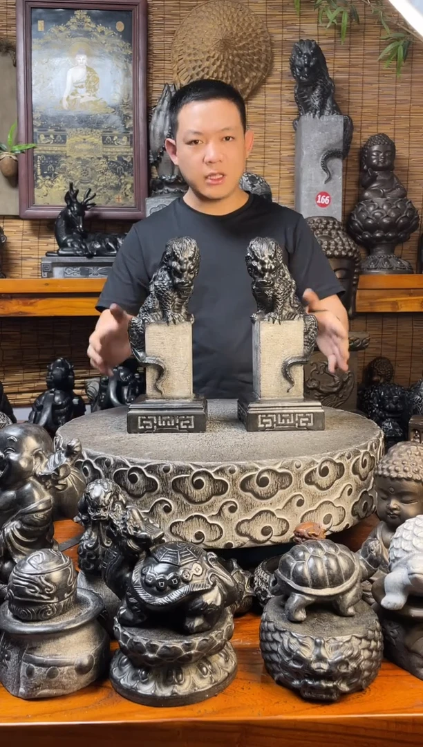 石材33吸水兽立柱一对天然青石雕刻