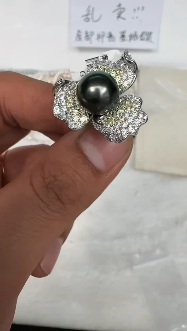 银S925镶嵌戒指海水珍珠戒指