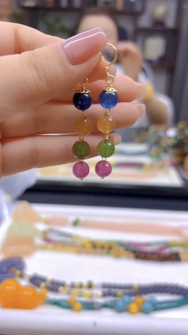 碧玺耳饰14K金镶嵌DIY款E58