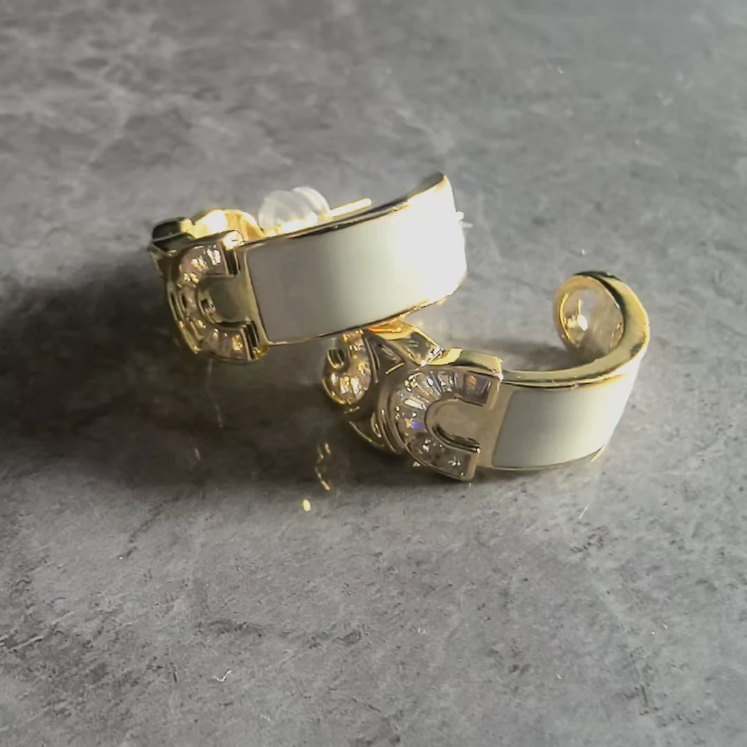 铜合金耳饰 【V金工艺】高奢耳环镶嵌饰品白色时尚百搭气质轻奢金色