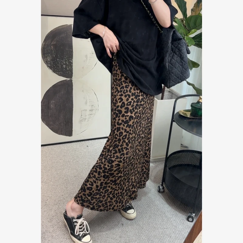 鱼尾裙长裙半身裙豹纹A字裙高弹力百搭中腰欧美风气质包臀裙长裙