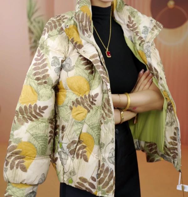 2025杭州原版正品减龄修身气质一叶知秋保暖鸭绒服E-3675