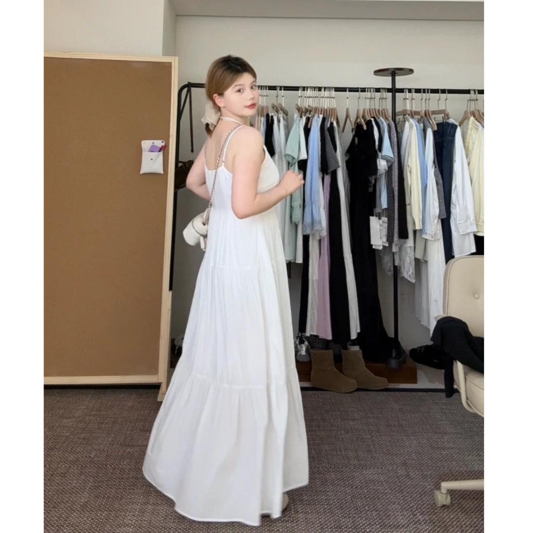 法式白色吊带连衣裙女夏季2025新款收腰设计感小众气质长裙