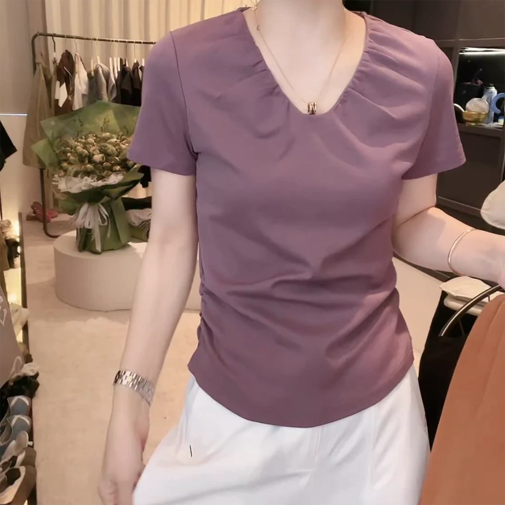 夏款梯形领设计感时尚百搭短袖显瘦上衣女2025新款C5400