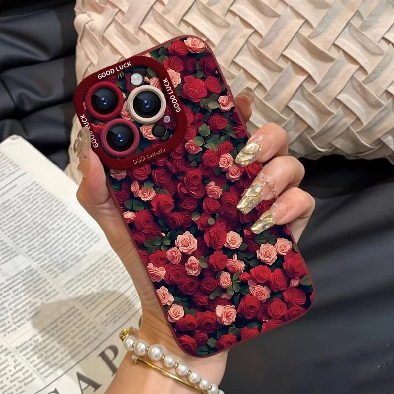 适用于苹果16Plus手机壳新款iPhone15玫瑰花14硅胶13软12女款11潮