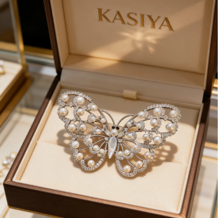 kasiya/卡思雅 铜合金胸针 手工艺蝴蝶珍珠胸针百搭精致胸花