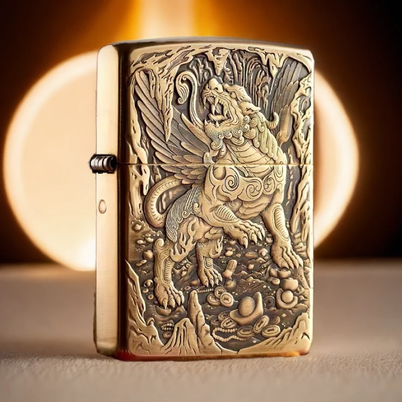 【CC】zippo打火机G铜盔甲3D浮雕天禄貔貅之宝防风送男友礼物DY991