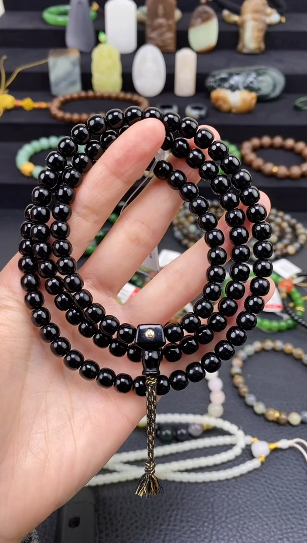 未镶嵌和田玉挂件7mm塔青老型108