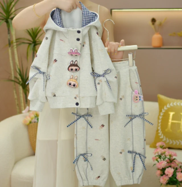 女童套装2025新款运动韩版秋装宝宝时髦洋气连帽卡通休闲两件套