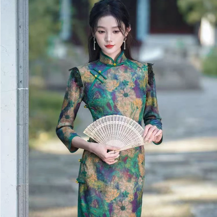 恬子梦 T709 春秋新款  葡萄庄园 裙长120 显瘦修身旗袍