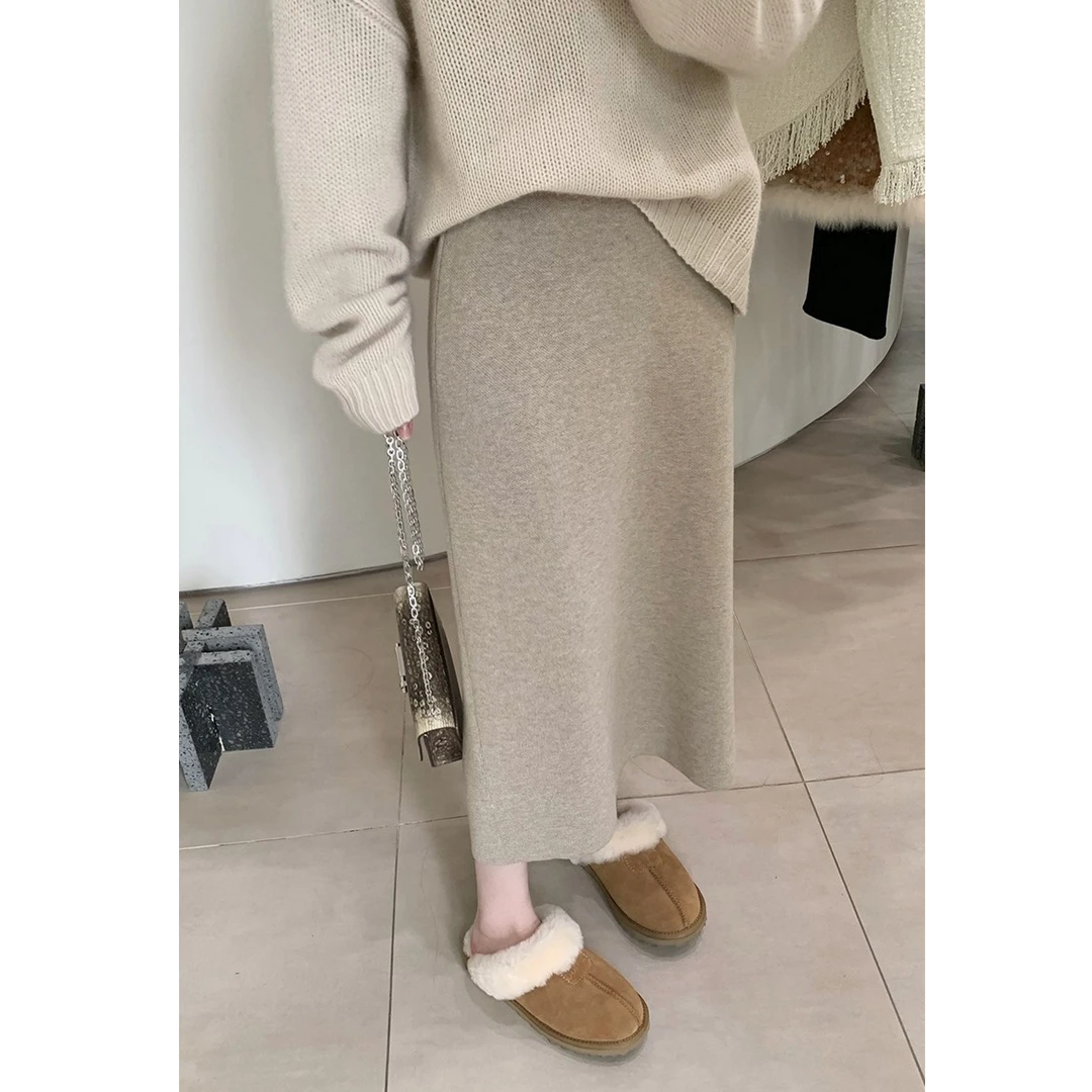 肥妹妹mm针织半身裙大码女装秋冬高腰显瘦修身包臀中长裙子200斤