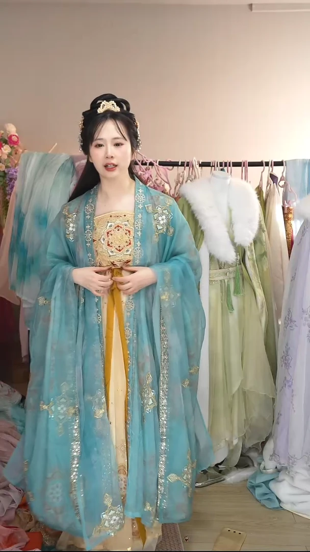 蓝色大袖三件套诃子裙版 不退换