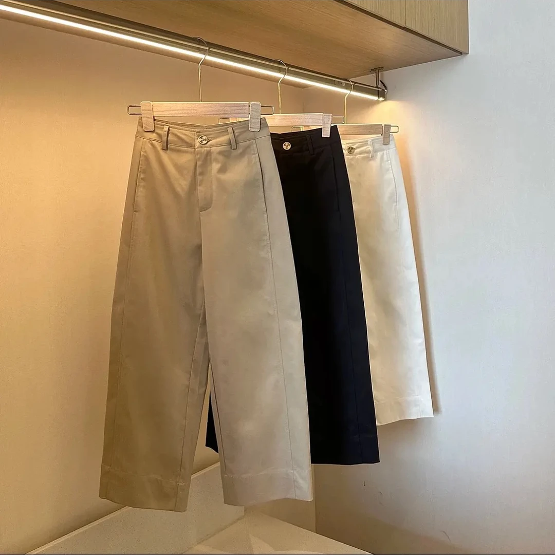 休闲裤直筒裤休闲风百搭夏季阔腿裤九分薄款高腰长裤