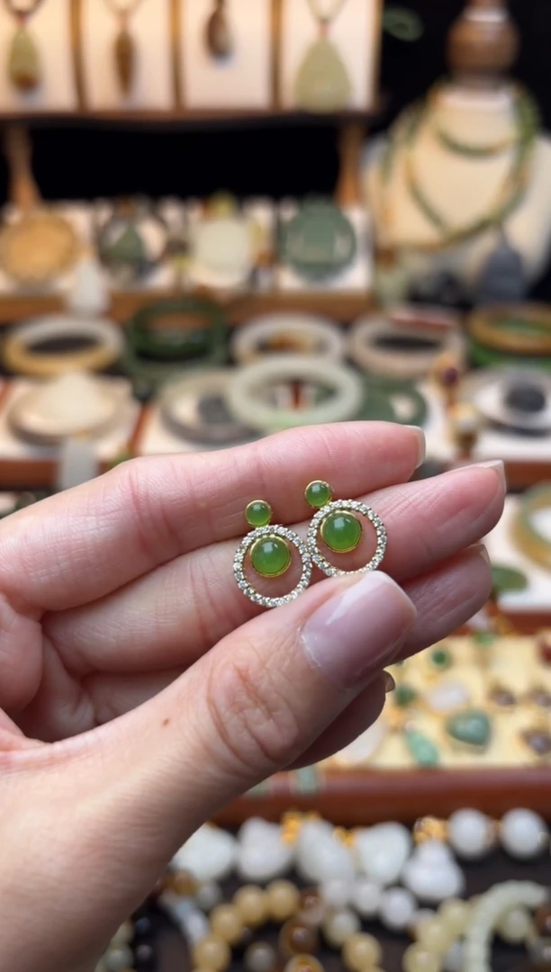 【闪购商品】和田玉耳饰银S925镶嵌放漏