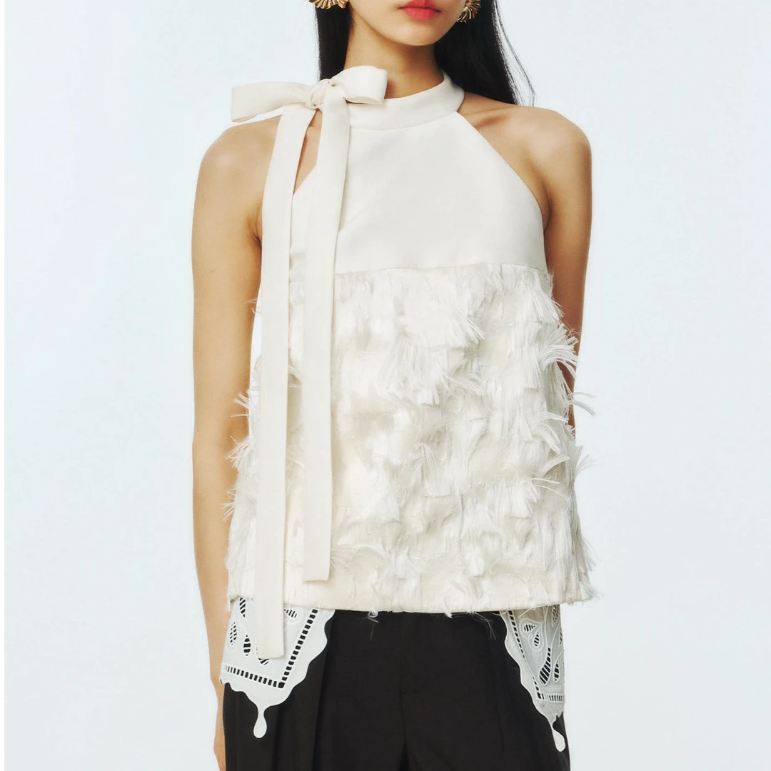 SHIE LYU/悉麓羽毛侧绑带打结上衣