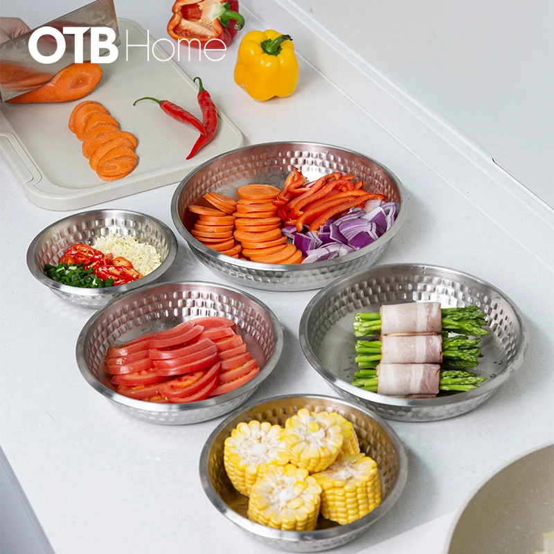 米膳葆不锈钢碗盘子圆形备菜盘家用菜碟加深汤盘食品平底浅餐盘